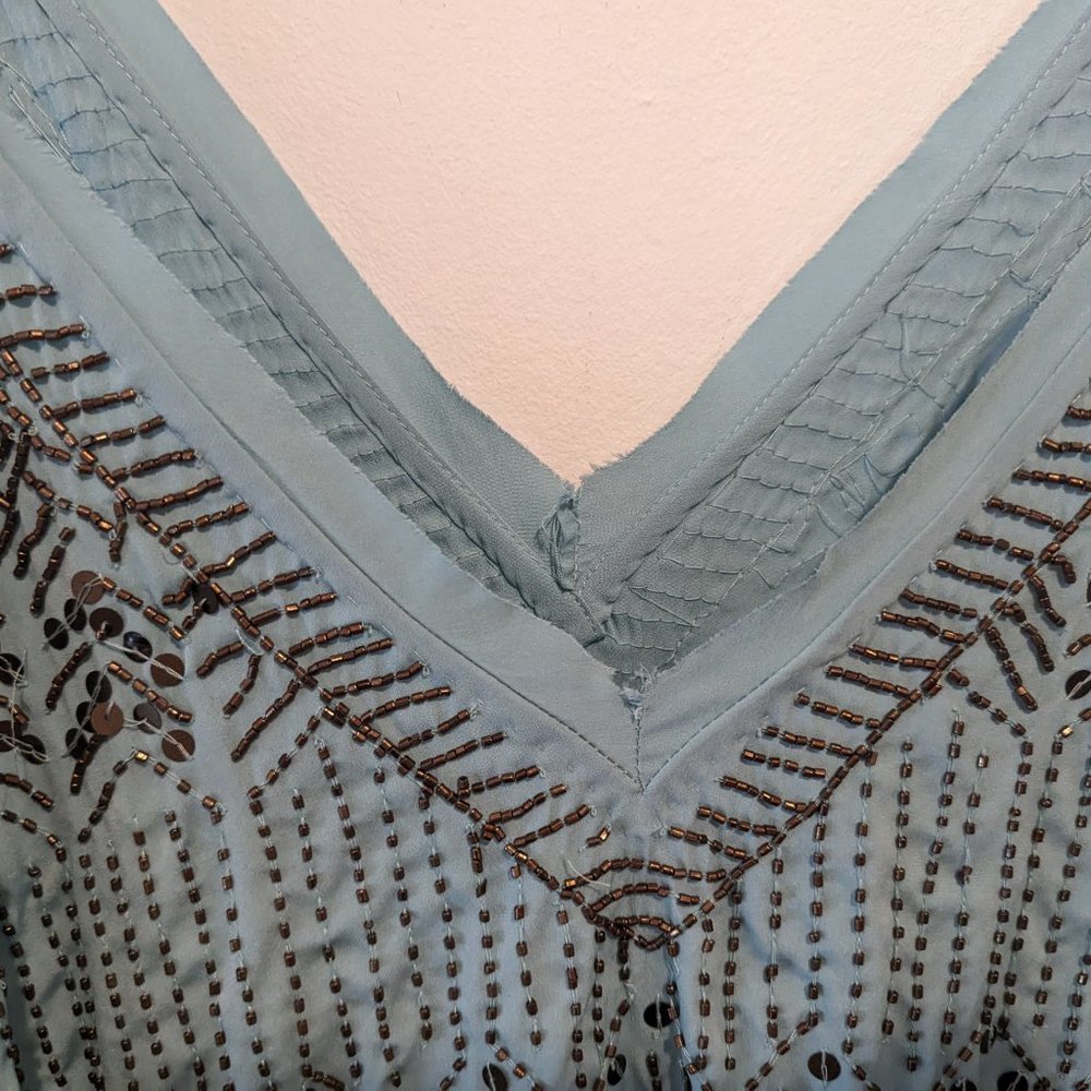 Free People "Arizona Nights" Light Blue Beaded Slip Dress - Picture 10 of 14